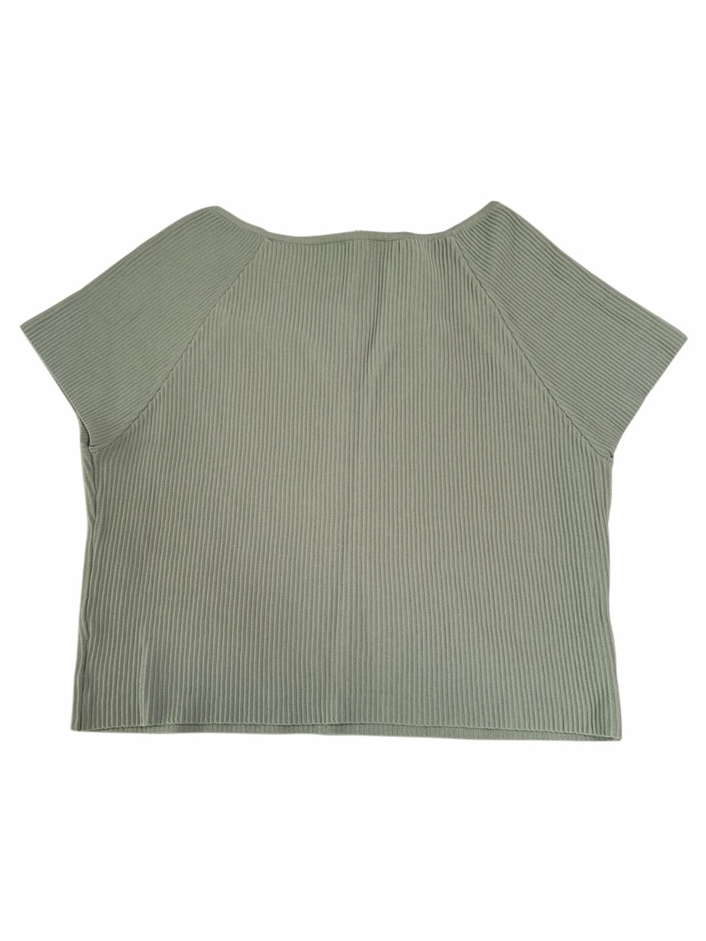 Ribbed Notch-V Short Sleeve Top in Sage Green - Picture 2 of 3